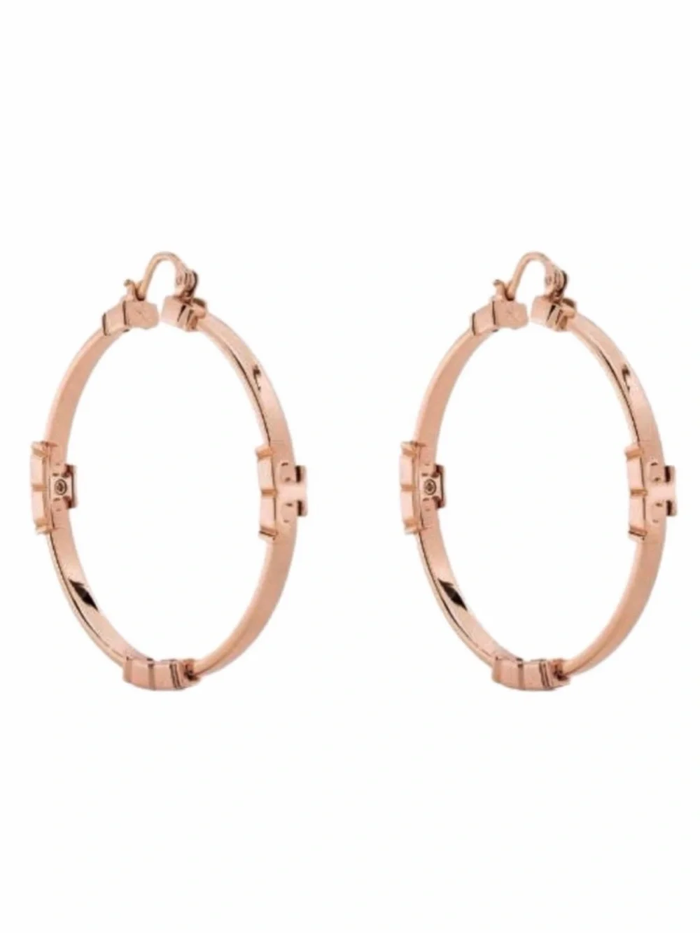TORY BURCH • Rose Gold Serif T Logo Hoop Earrings
